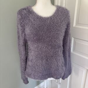 BB Dakota Get A Crew Furry Fuzzy Purple Crew Neck Sweater - Size Medium